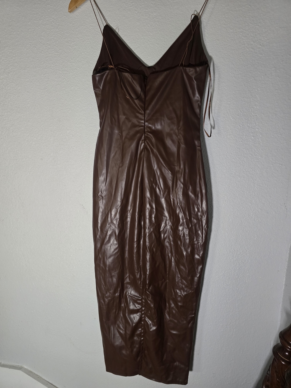 Fashion Nova Brown Faux Leather Midi Slip Dress